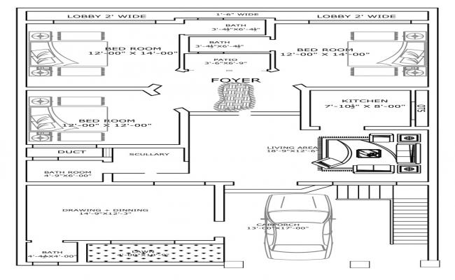 Layout House Plan Drawing for DWG File 