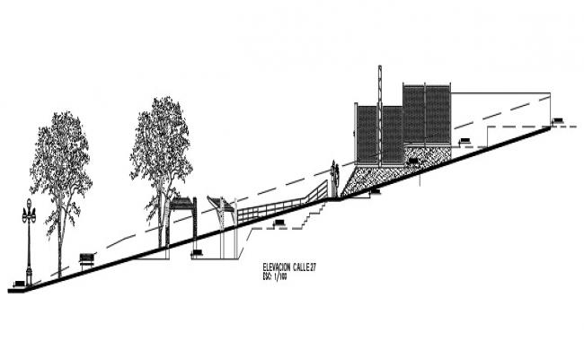 Landscaping with structure details of public garden dwg file