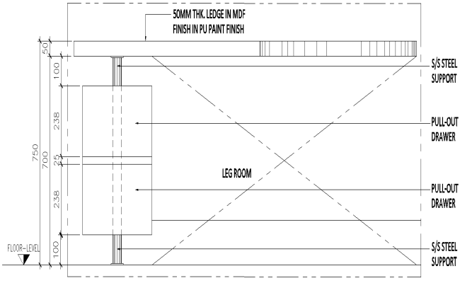 Leg Room for Table Detailed Design in AutoCAD DWG File