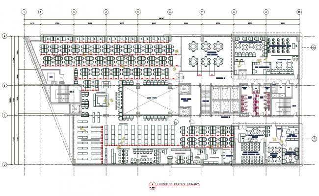 Library Furniture Layout DWG File with Shelves, Desk, and Seating Plan