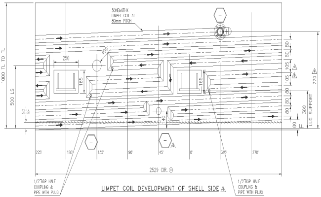 Limpet coil development of shell side dwg autocad drawing .