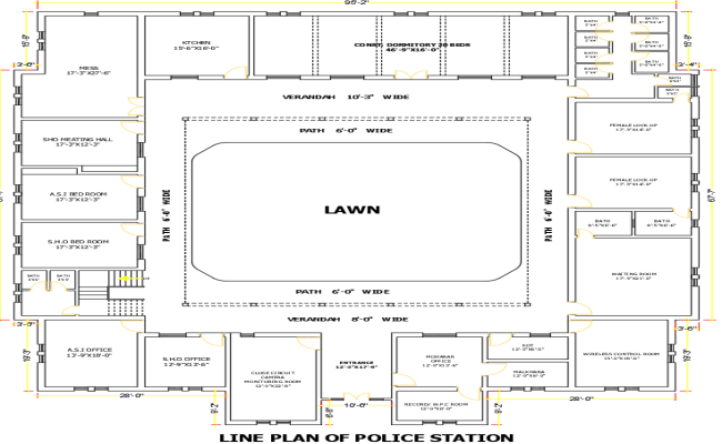 Modern police station line plan layout Design in DWG format