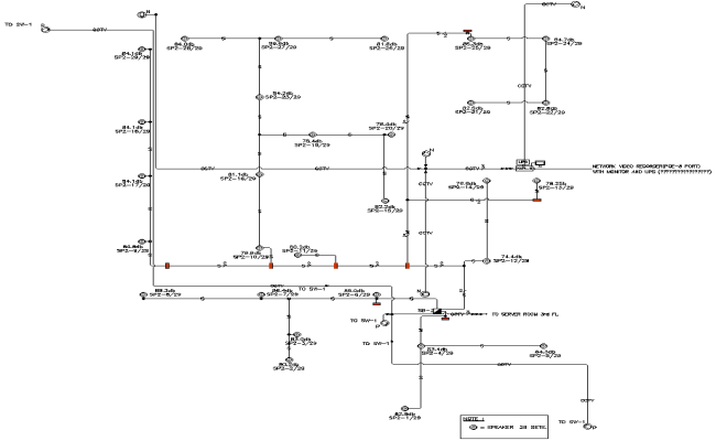 Line diagram of Network video Recorder with Monitor and UPS With Speakers detail DWG AutoCAD file