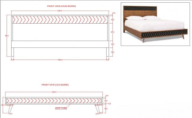 Low Height Double Bed CAD Blocks in PDF Drawing Format