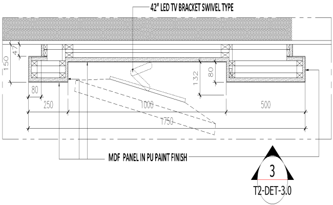 AutoCAD MDF TV Panel Plan Details with PU Paint Finish