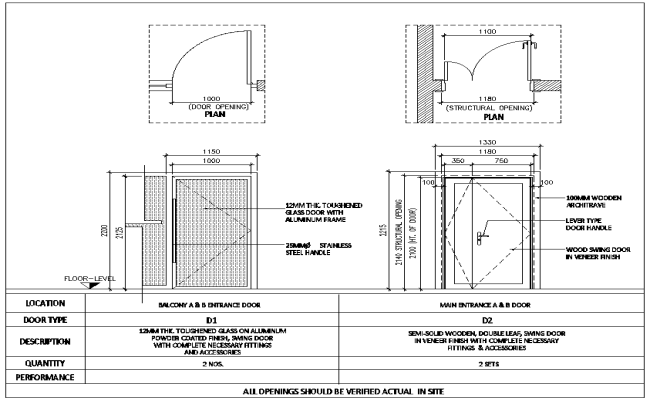 Main entrance door detailed plan and section DWG AutoCAD drawing