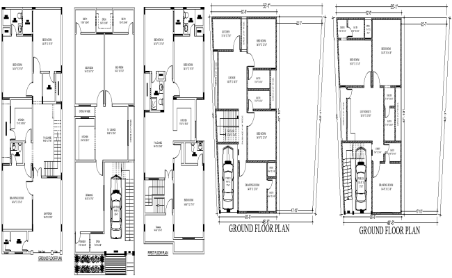 Multi Ground Floor 2BHK House Layout in AutoCAD DWG File