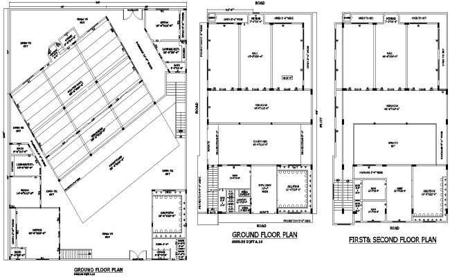 Masjid Ground, First and Second-Floor Layout Details AutoCAD DWG