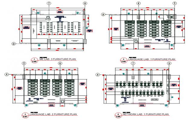 Mechanical Lab Furniture CAD Plan with Layouts and Workstation Details