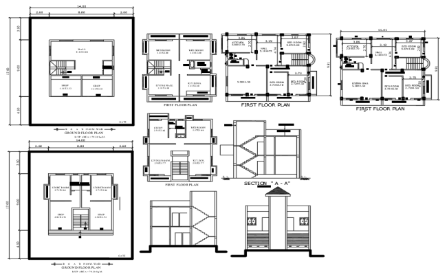 Mixed-Use Plan with Shops and Residential Units in CAD File