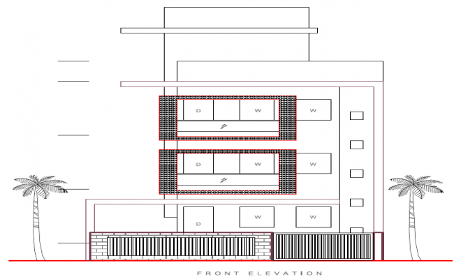 Modern Residential Building 2d Elevation 