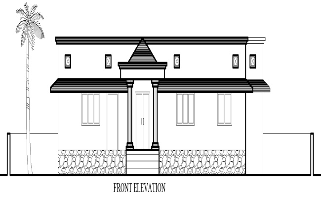 Modern 2D House Front Elevation Layout in DWG Format
