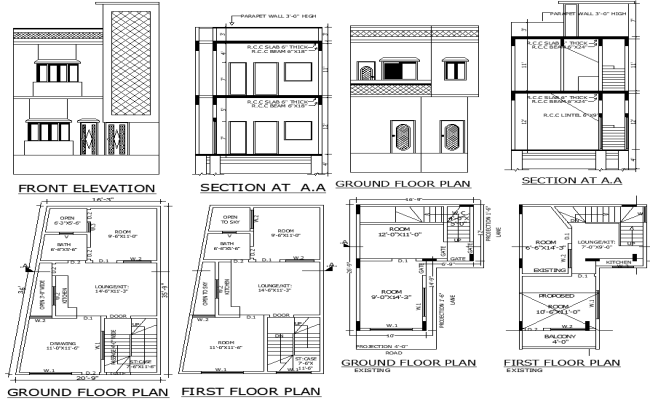 Modern 2-Story Residential House Plan with Dimensions DWG AutoCAD File