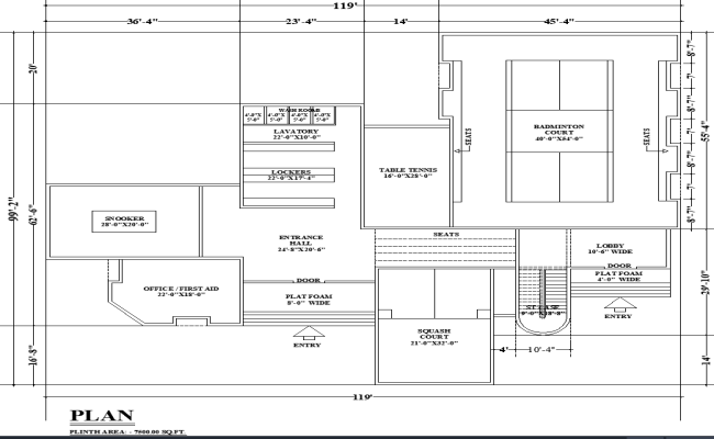Indoor Sports Facility DWG with Badminton and Squash Courts