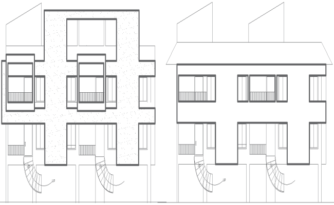 Modern house front elevation DWG with two design styles