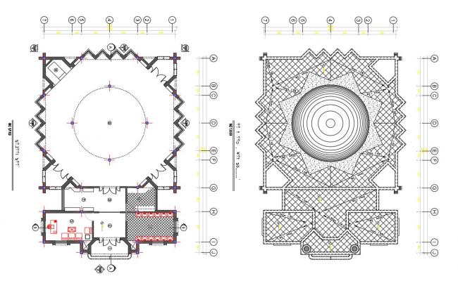 Mosque Architectural Plan with Elevations and Sections in DWG File