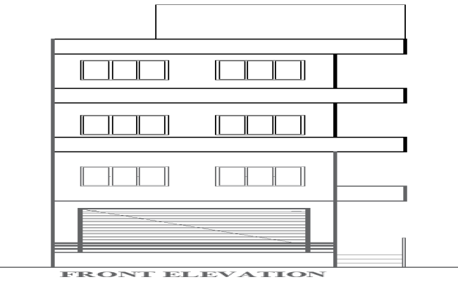 Multi-Storey Commercial Building Front Elevation - AutoCAD DWG File