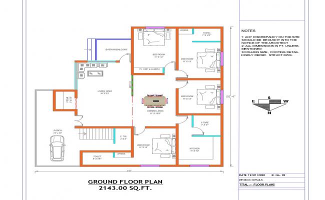North Facing 4 BHK House Ground Floor Plan DWG File 