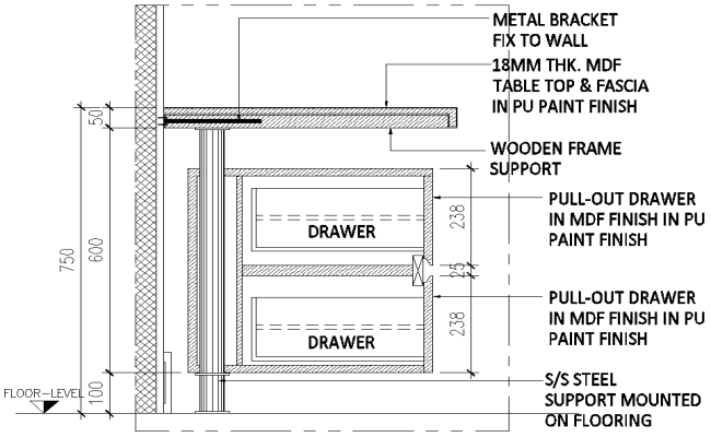 Office table section details with mechanism dwg autocad drawing .
