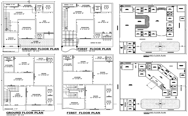 AutoCAD Layout for Lawn Terrace Parking House Design