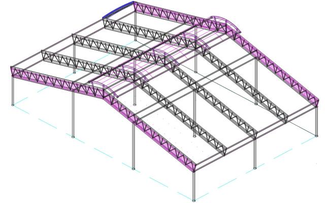 3D Structural Layout of PEB Industrial Shed Plan in AutoCAD file
