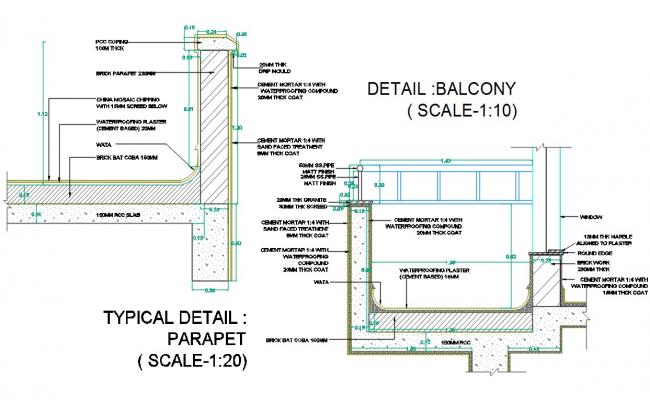 Parapet And Balcony Drawing DWG File