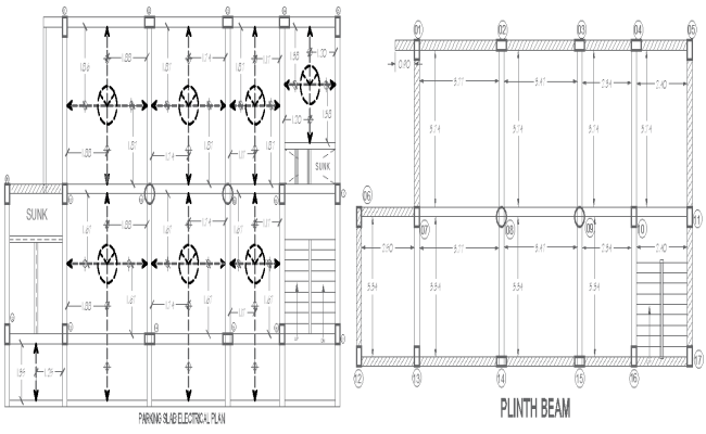 Parking Slab Electrical & Plinth Beam Layout in DWG file