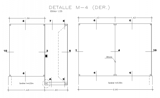 Partition detailed plan is given in this cad file. Download this 2d cad file now.