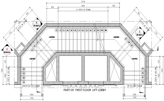 Part plan of first floor lift lobby details dwg autocad drawing .