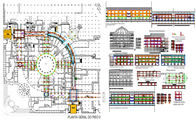 Piso floor plan showing elevation views and cross sections