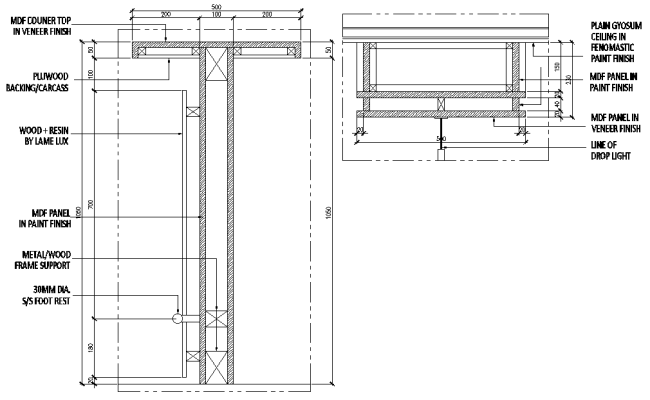 Plain Gypsum Ceiling with Fenomastic and MDF Finish DWG File