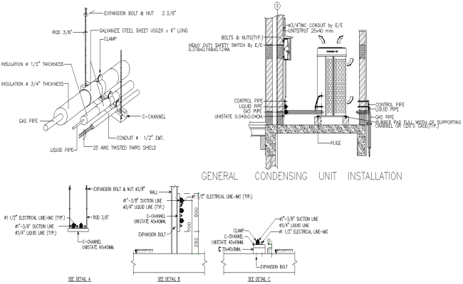 Plan and Section DWG of Condensing Unit Installation