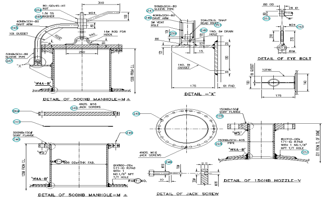 Plan and section of 500NB Manhole M Detail DWG AutoCAD file