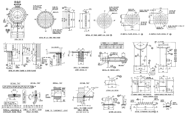 Plan elevation and section detail of joint of TUBE SHEET DWG AutoCAD drawing