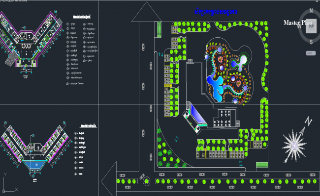 Plan elevation and section view of 70mx35m hotel building is given in this Autocad drawing file.Download now.