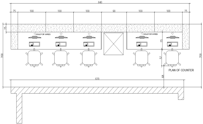 Plan of office counter with interior detail DWG AutoCAD file