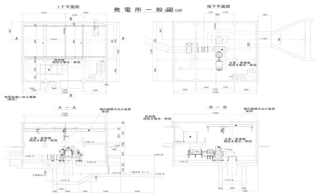 Power plant design with detailed section of water turbine or generator DWG AutoCAD drawing