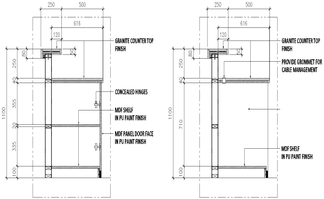 Provide grommet for cable management details dwg autocad drawing .