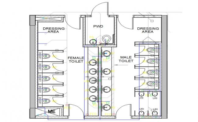 Public Toilet Plan with Sanitary Layout in AutoCAD DWG Format
