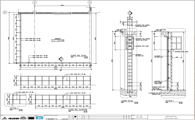 Pump House Guard Rail and Ladder Detail in DWG AutoCAD File