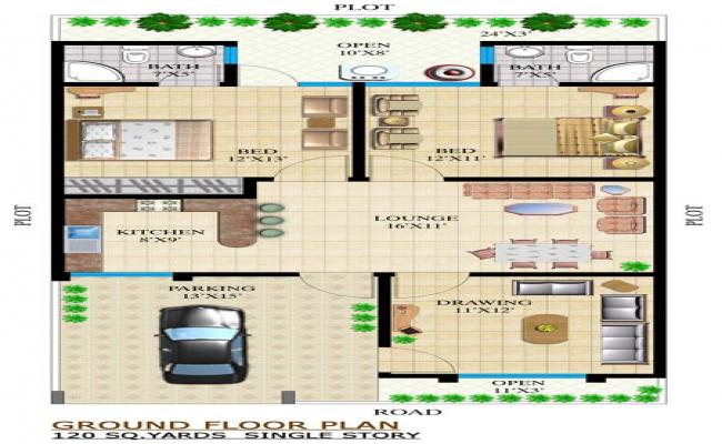 120 Sq Yd Ground and First Floor House Plan CAD Drawing Layout