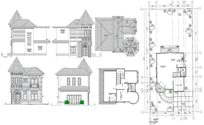 Residential Bungalow Plan with All Side View Design AutoCAD DWG 
