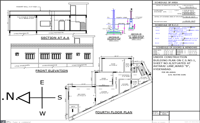 Residential Fourth Floor AutoCAD Plan with Elevation Views