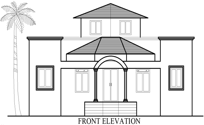 Front Elevation of Residential House in AutoCAD Format