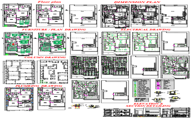 Floor and Service Plans in DWG File for Residential Design