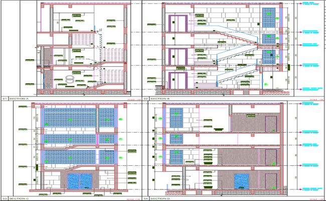 Residential House Sectional Elevation Design in AutoCAD DWG File