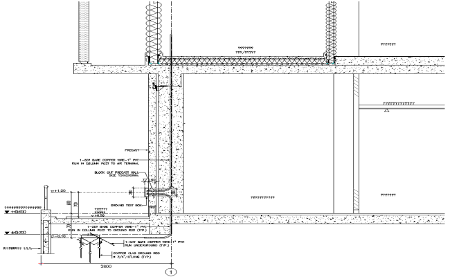 Residential building wall section detail for 1st floor Lighting protection system Detail DWG AutoCAD file
