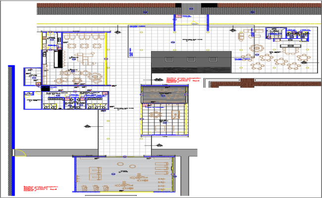 Restaurant Layout Fire Safety Plan in AutoCAD DWG File