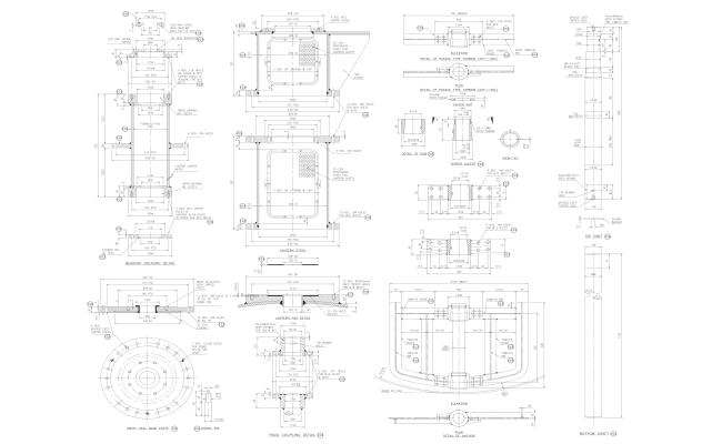 Rigid coupling detail lantern detail Paddle type Turbine detail and detail of Anchor with section DWG AutoCAD file