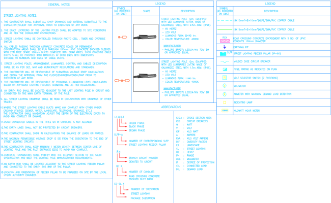 Road Street Light Installation Legend in AutoCAD DWG File